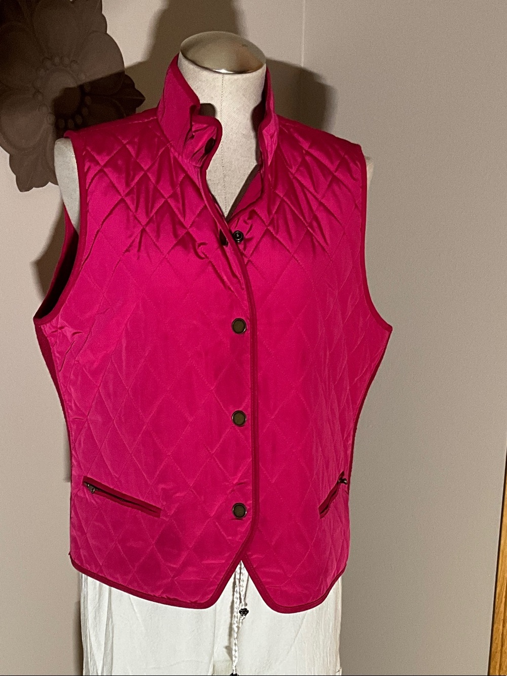 Talbots Quilted Sleeveless Vest in Bright Pink